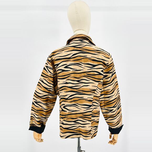 Vintage Y2K Silkland Tiger Stripe Animal Print Silk Jacket - Picture 5 of 7